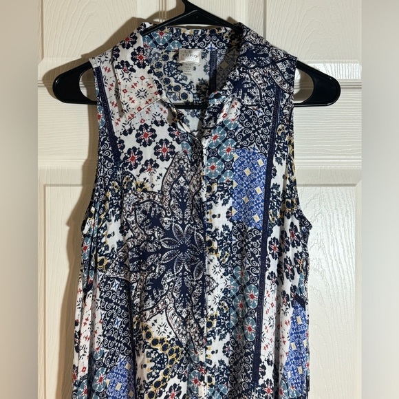 Cupio Sz M Button Down Dress Floral Patriotic July 4th Summer Sleeveless Holiday - Picture 2 of 10